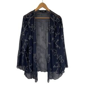 JKARA Women Blue Sheer Beaded Topper Size 16 Party Mother Of The Bride NYE